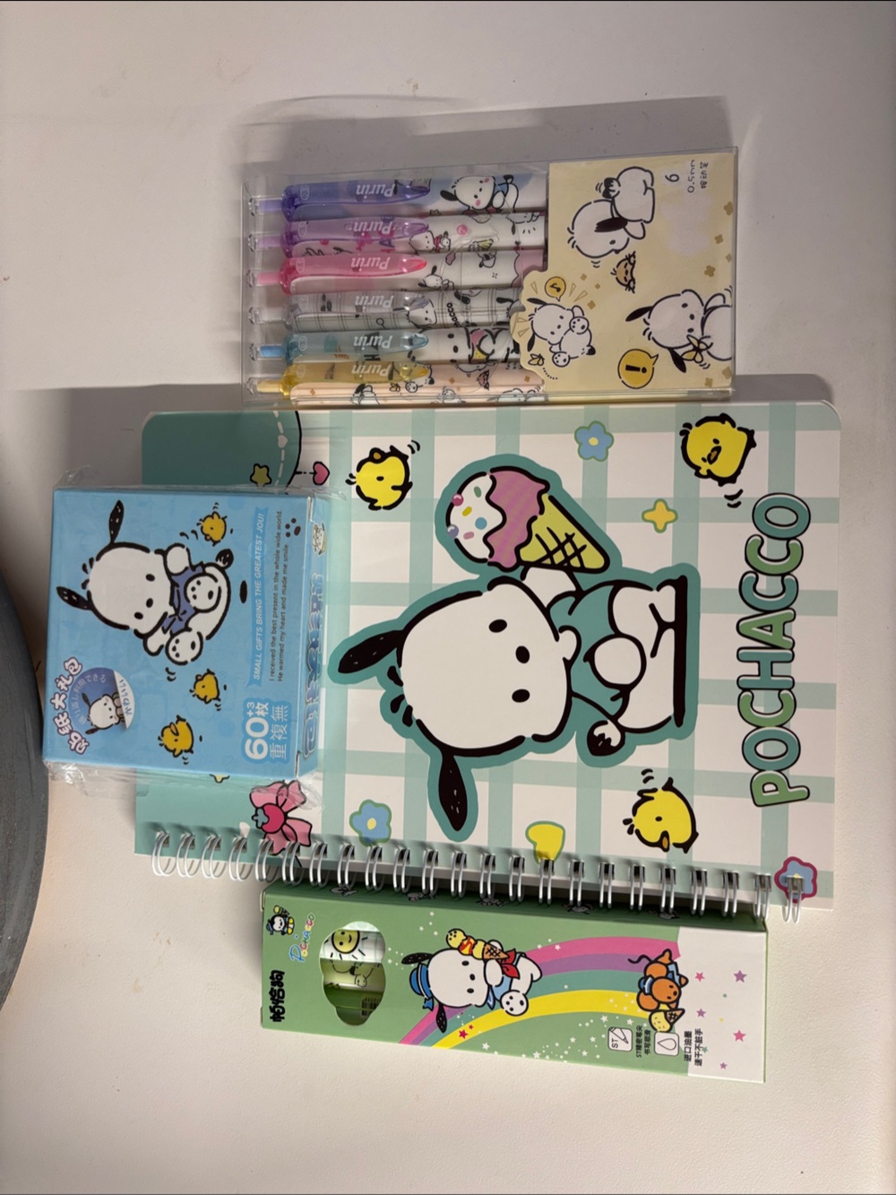 Pochacco Mint Green Spiral Notebook & Stationery Set